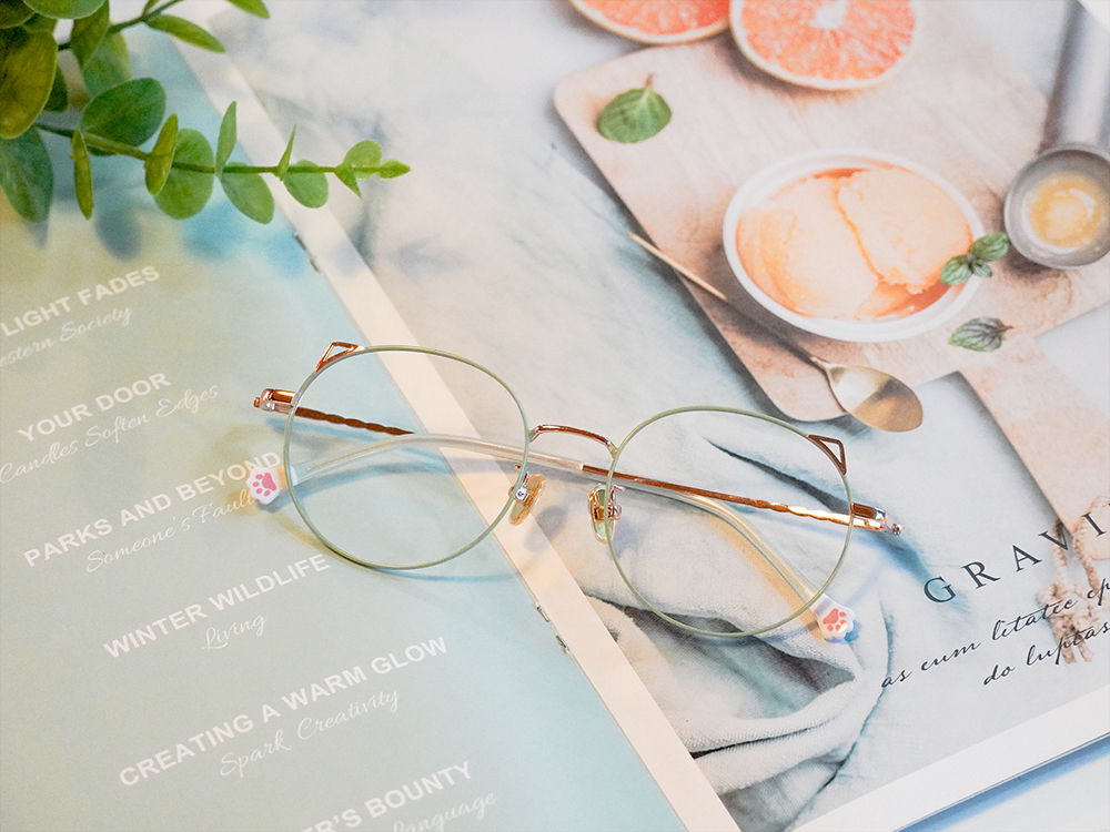 K-DESIGN動物聯萌 | 萌Q貓耳 圓框眼鏡 | 春芽綠