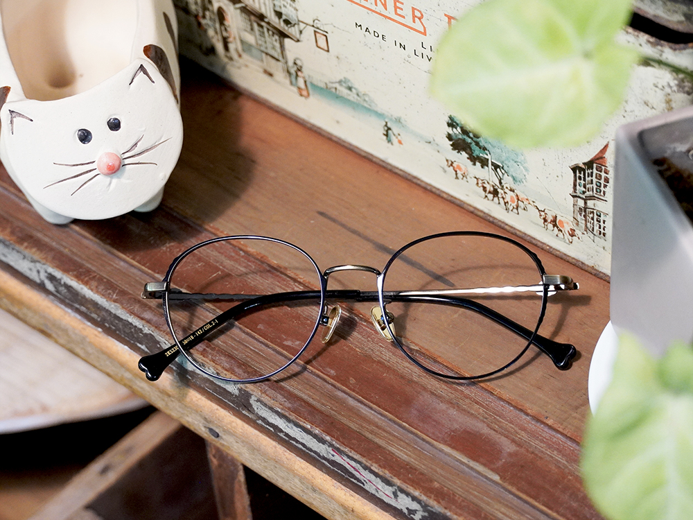 K-DESIGN動物聯萌 | 捲捲小耳朵 波士頓框眼鏡 | 箔金黑
