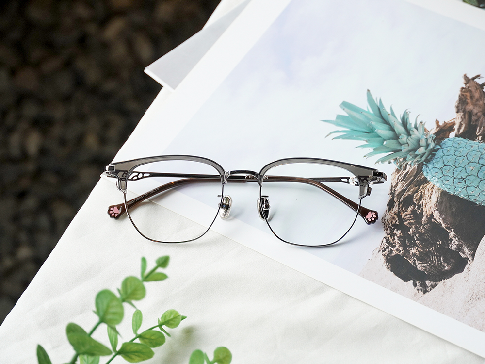 K-DESIGN動物聯萌 | 金斑喵 眉框眼鏡 | 灰雲紗