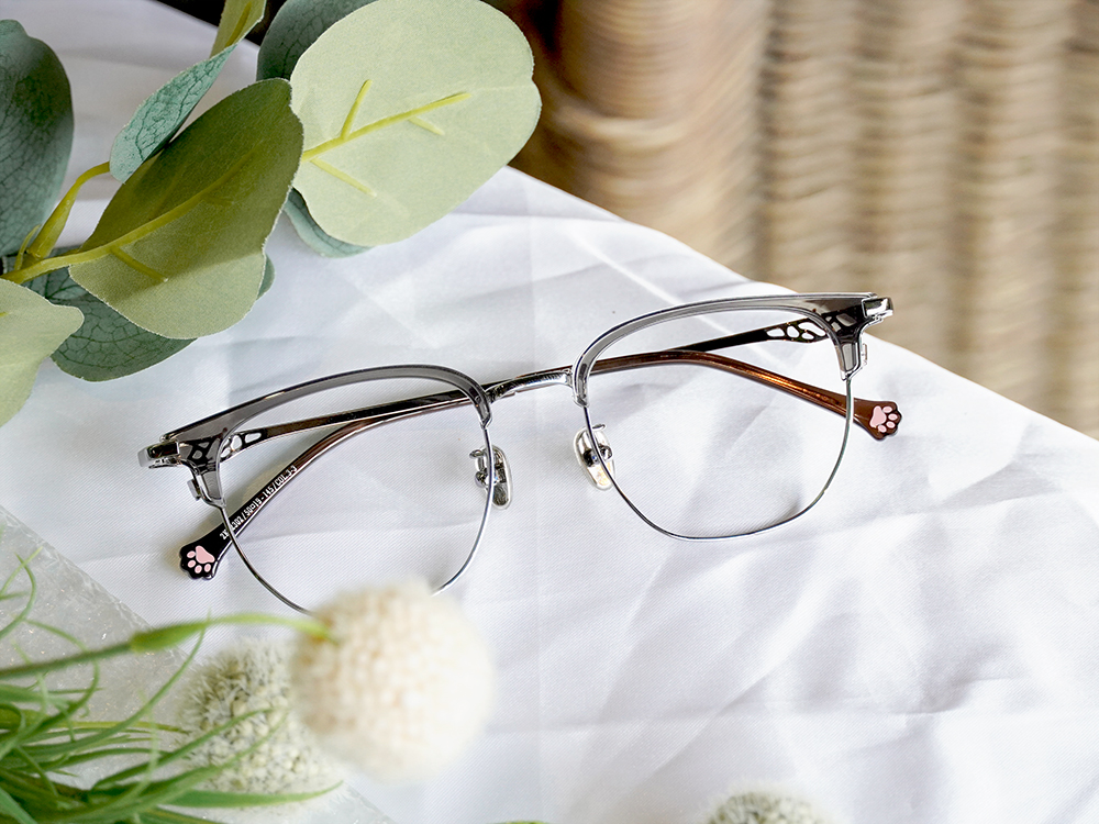 K-DESIGN動物聯萌 | 金斑喵 眉框眼鏡 | 灰雲紗