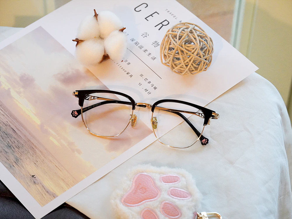 K-DESIGN動物聯萌 | 金斑喵 眉框眼鏡 | 金墨紋