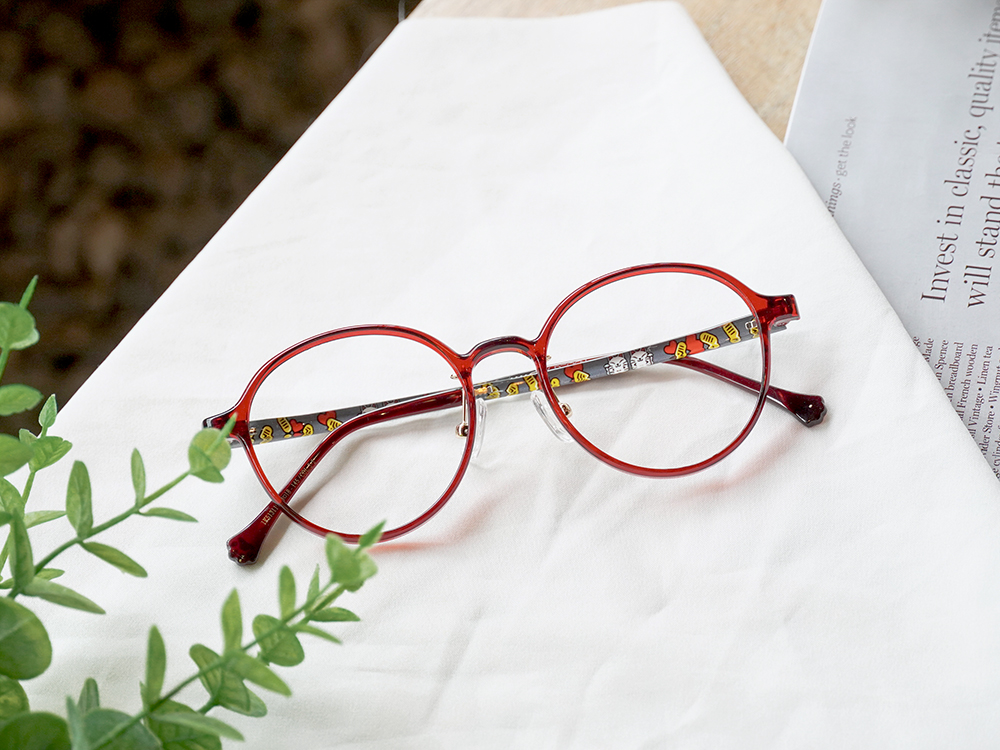 K-DESIGN動物聯萌 | 招財喵駕到 圓框眼鏡 | 石榴紅