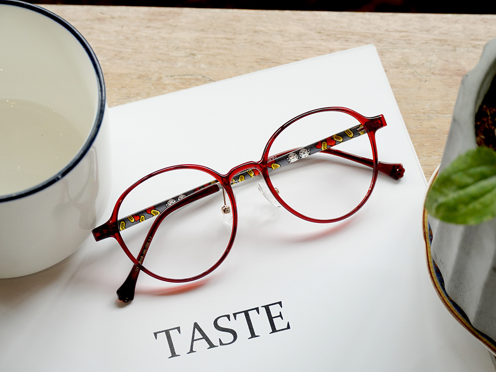 K-DESIGN動物聯萌 | 招財喵駕到 圓框眼鏡 | 石榴紅