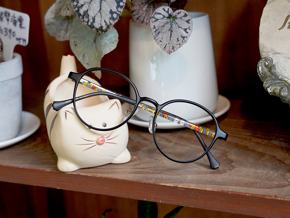 K-DESIGN動物聯萌 | 招財喵駕到 圓框眼鏡 | 純粹黑