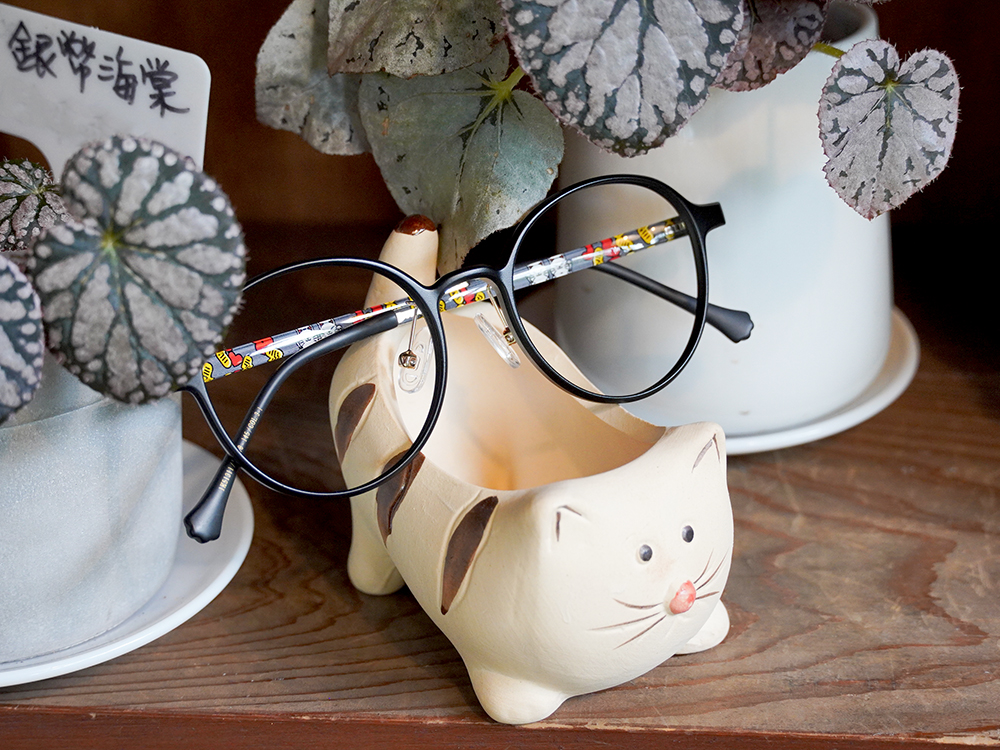 K-DESIGN動物聯萌 | 招財喵駕到 圓框眼鏡 | 純粹黑