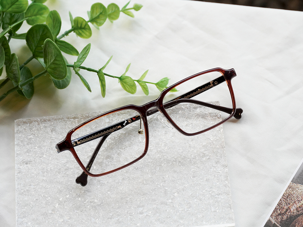 K-DESIGN動物聯萌 | DOOOOG 長方框眼鏡 | 透紅棕