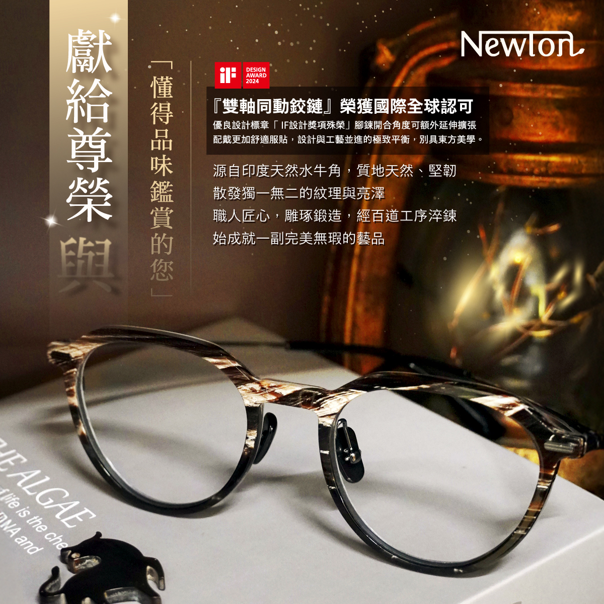 NEWTON︱工藝本質 圓框眼鏡︱紋褐霧光