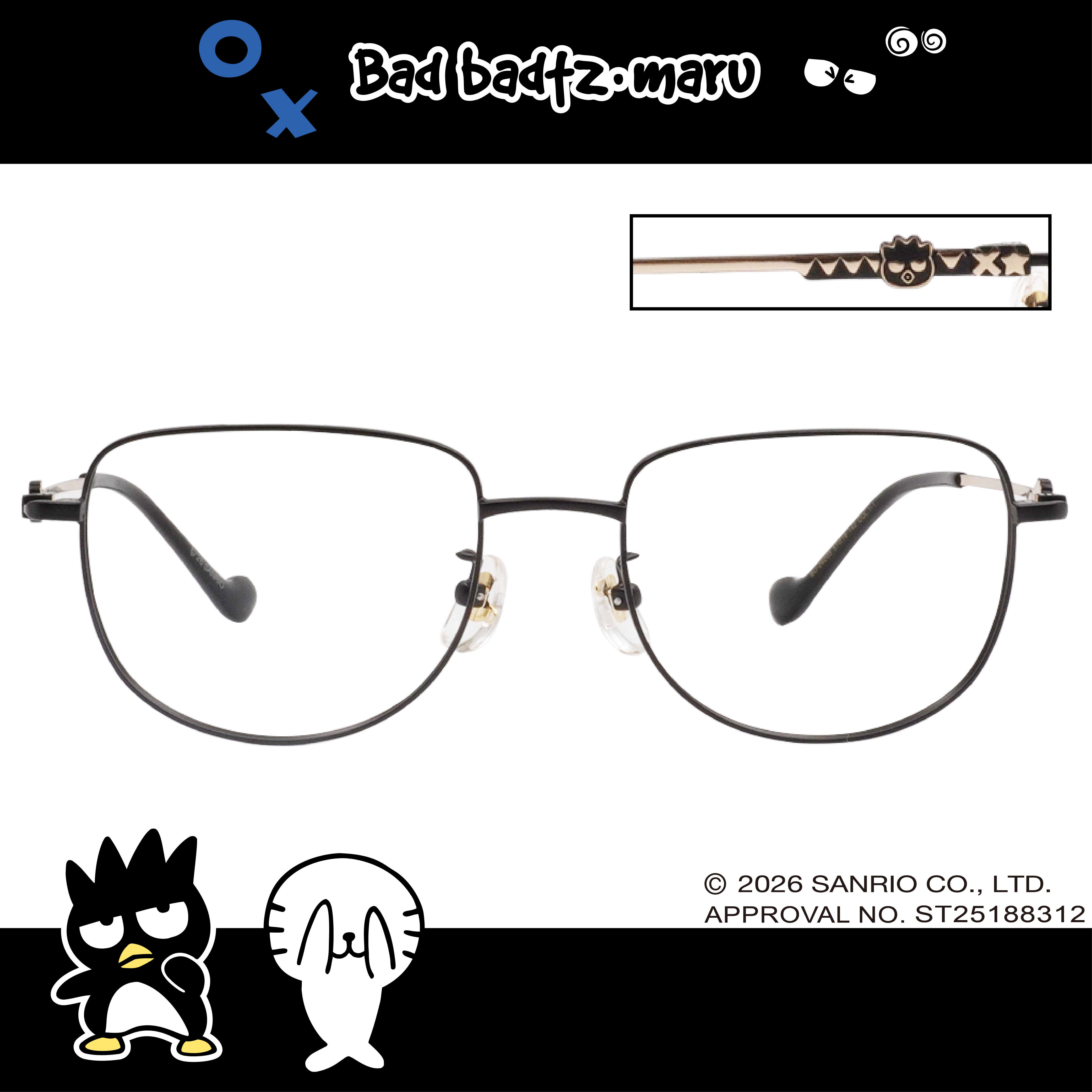 三麗鷗夢幻隊▪︎酷企鵝｜酷帥表情 多邊框眼鏡｜黑X金