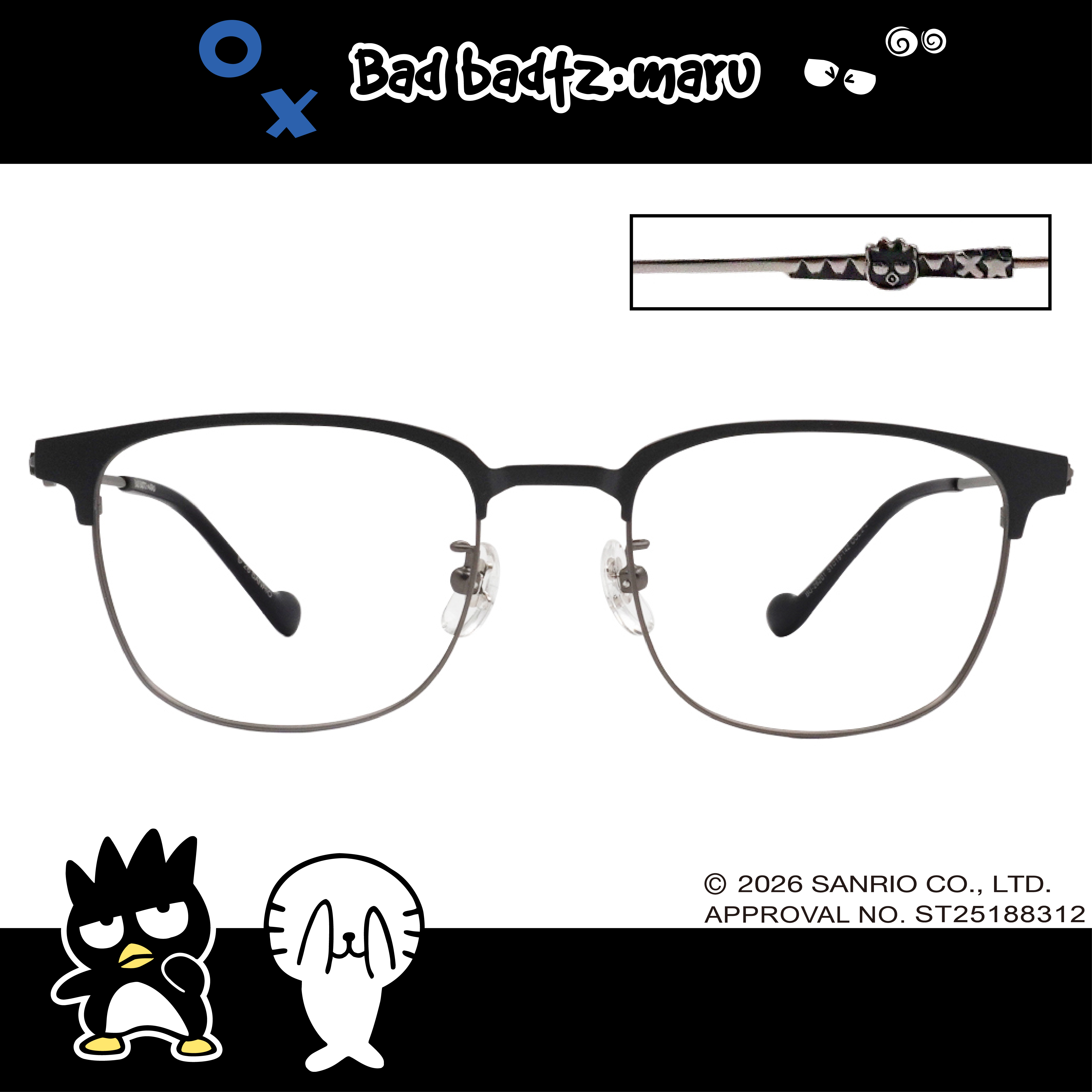 三麗鷗夢幻隊▪︎酷企鵝｜冷酷小招牌 眉框眼鏡｜墨潮黑