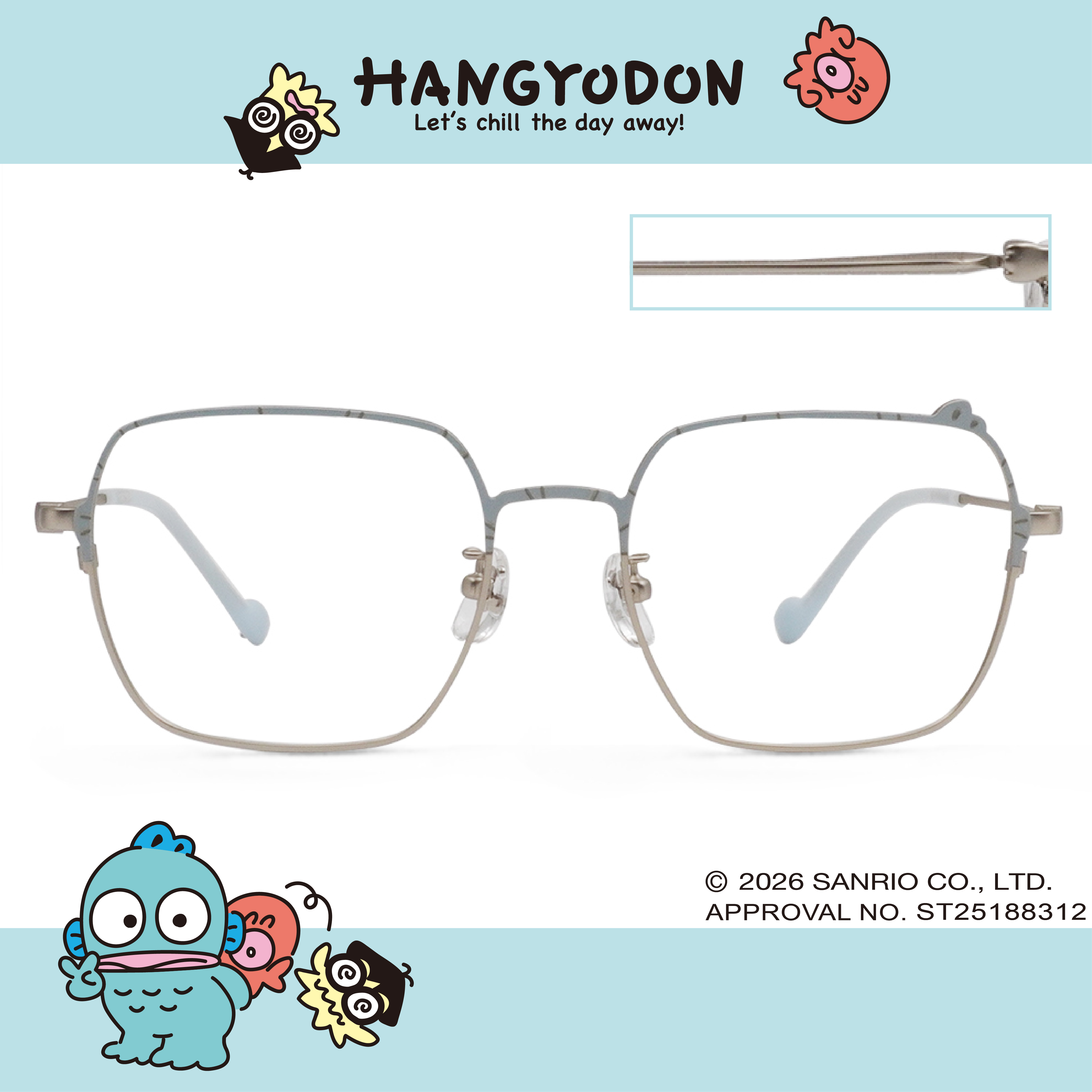 三麗鷗夢幻隊▪︎漢頓｜慢活魚兒 大方框眼鏡｜銀X微光藍