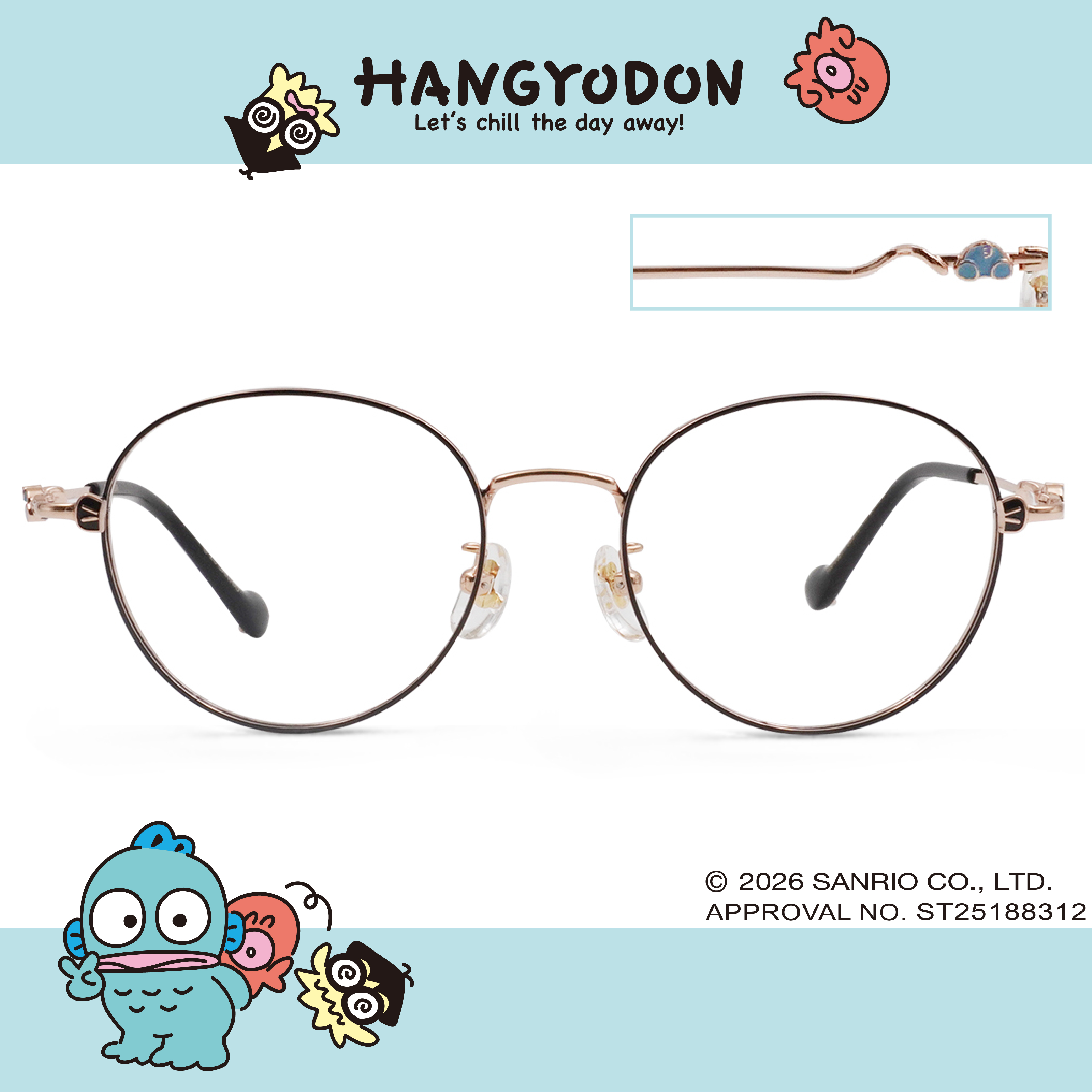 三麗鷗夢幻隊▪︎漢頓｜海風清透 圓框眼鏡｜玫瑰黑X金
