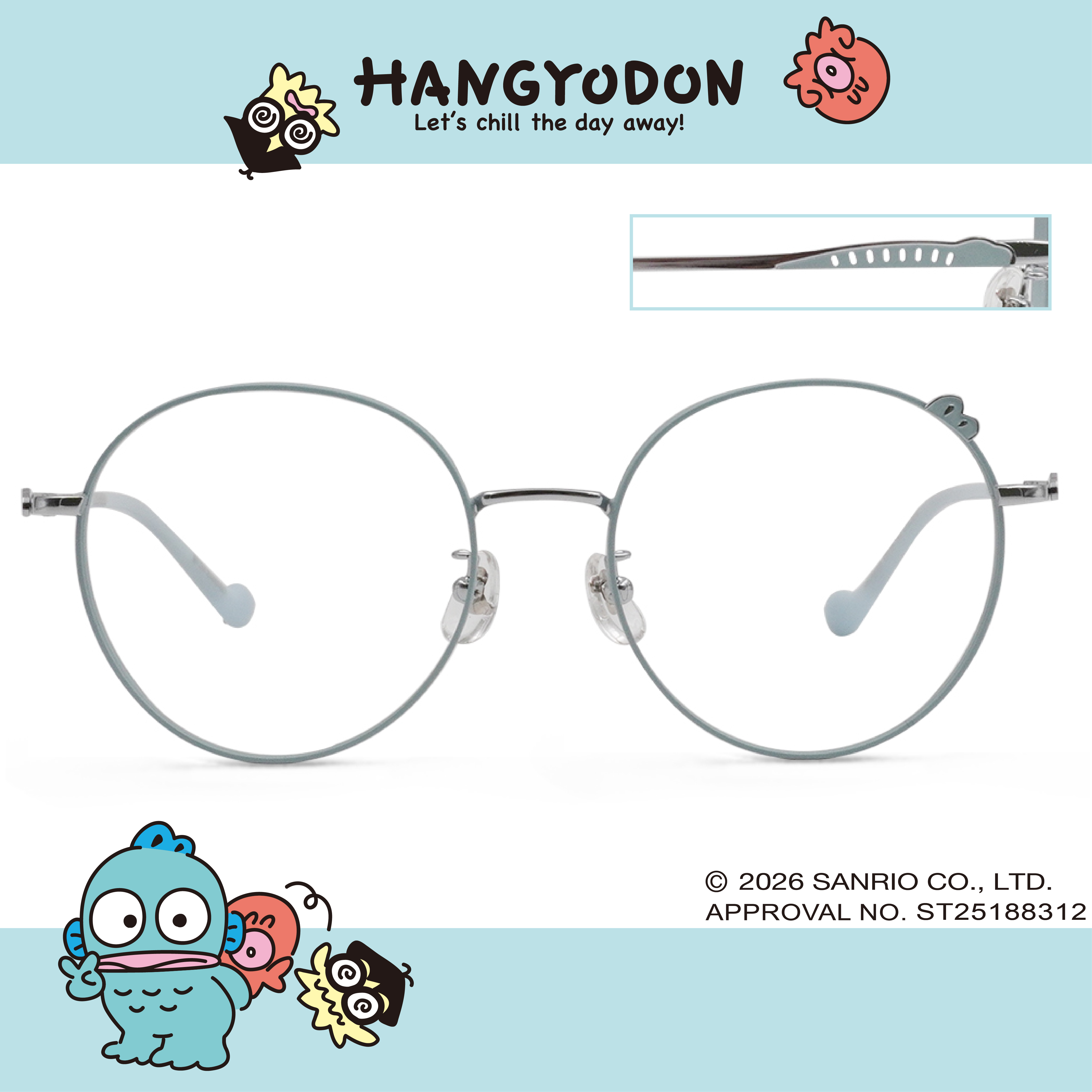 三麗鷗夢幻隊▪︎漢頓｜立體小魚鰭 圓框眼鏡｜海鹽藍