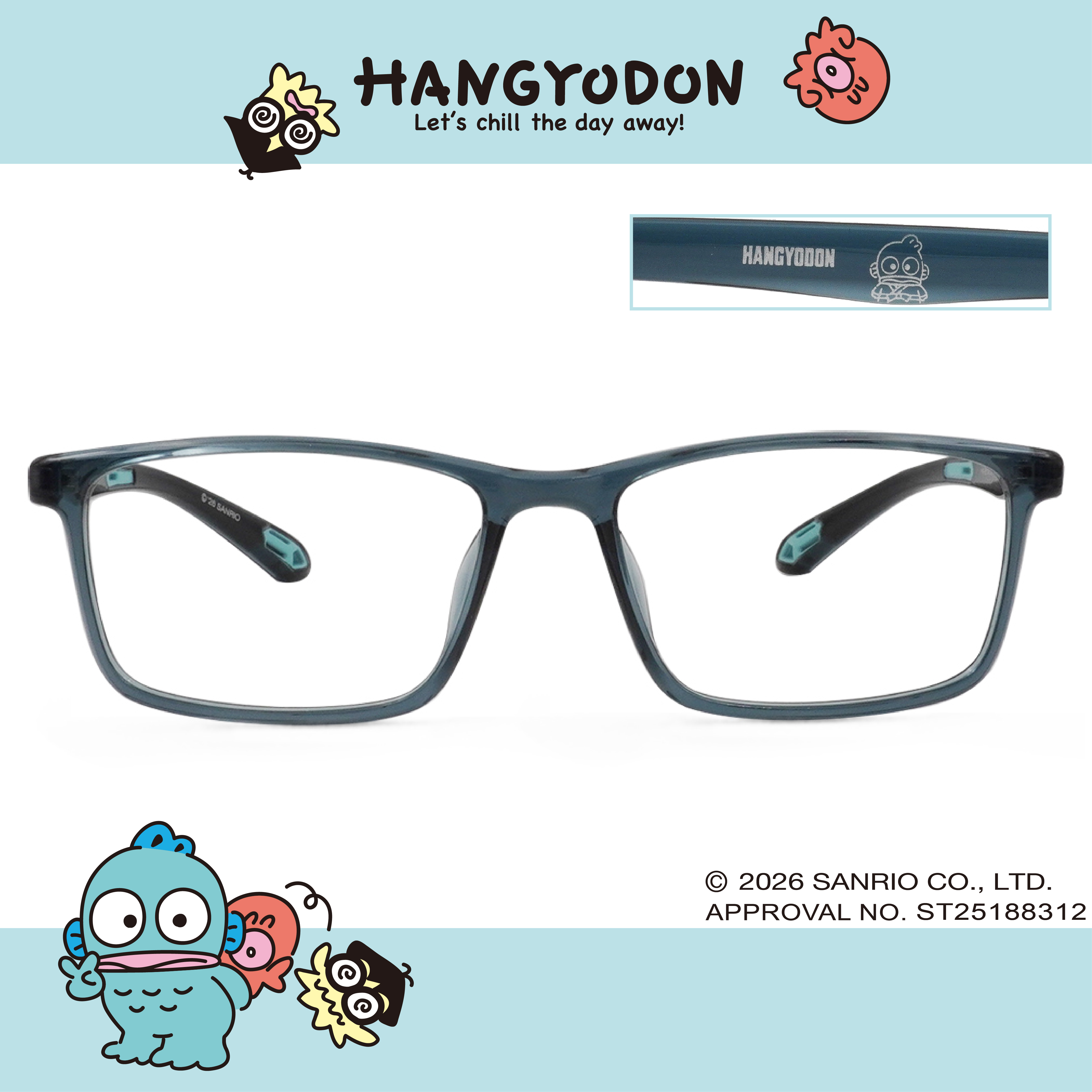 三麗鷗夢幻隊▪︎漢頓｜呆萌出拳 長方框眼鏡｜湖水藍
