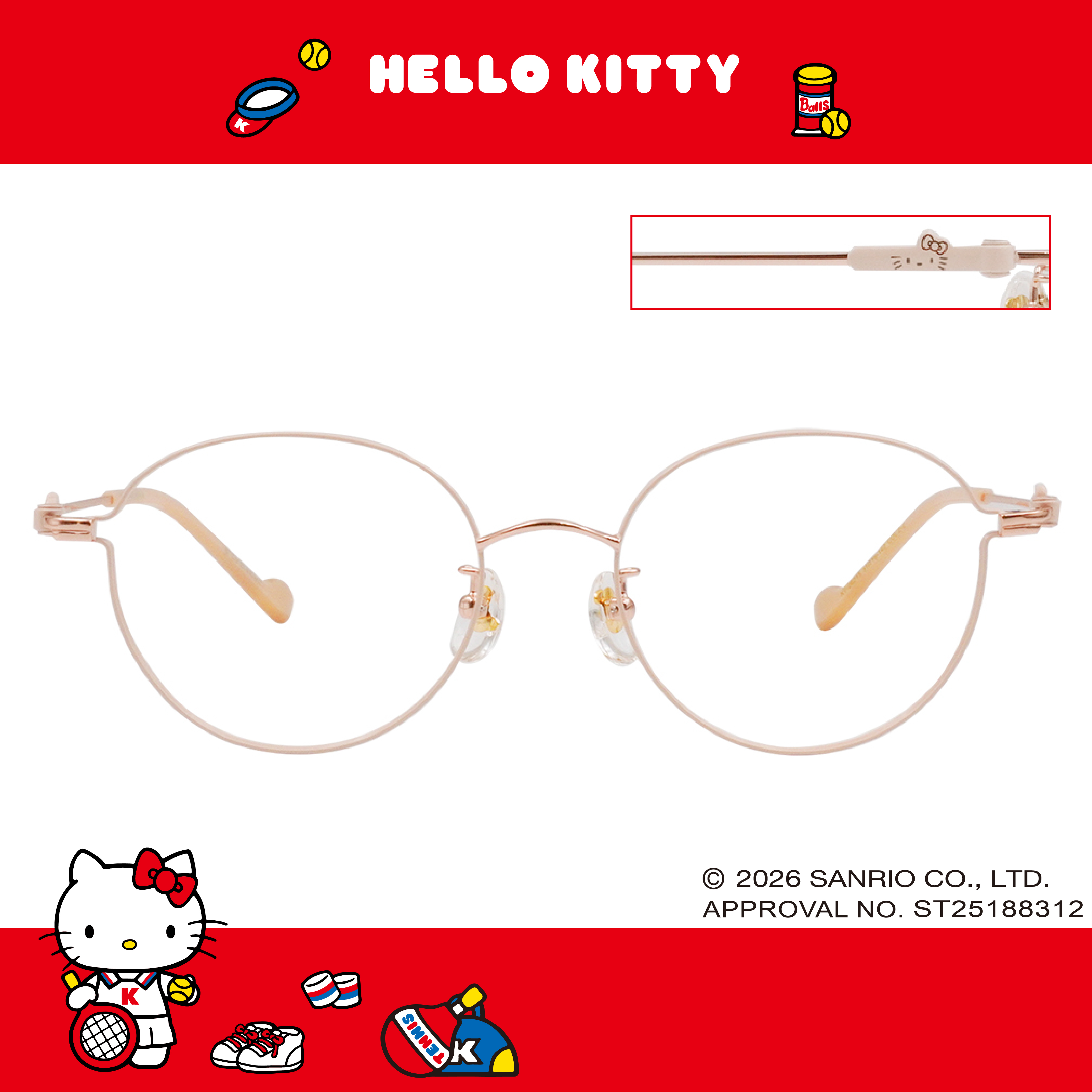 三麗鷗夢幻隊▪︎HELLO KITTY｜柔光綻放 圓框眼鏡｜粉釉橘