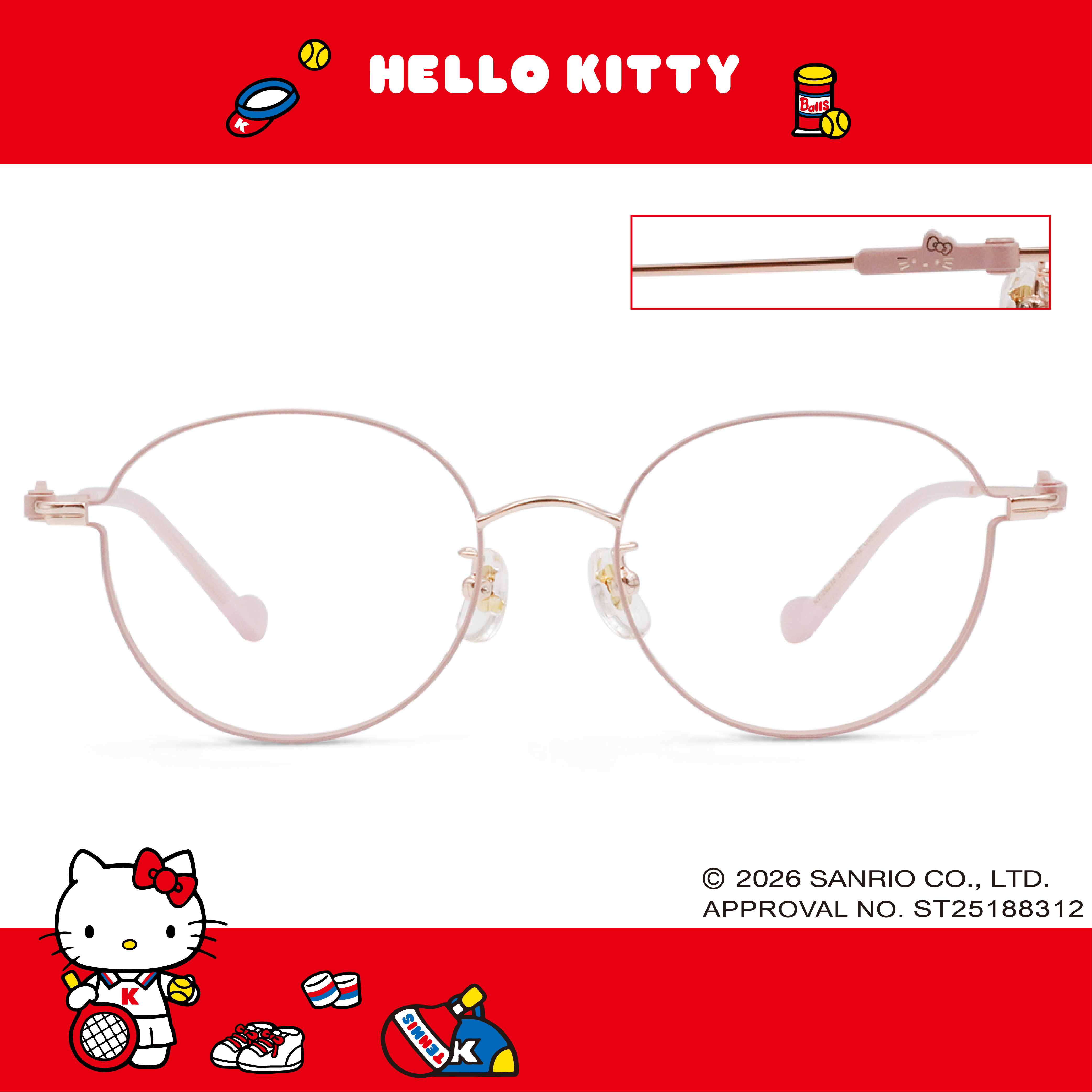 三麗鷗夢幻隊▪︎HELLO KITTY｜柔光綻放 圓框眼鏡｜清甜粉