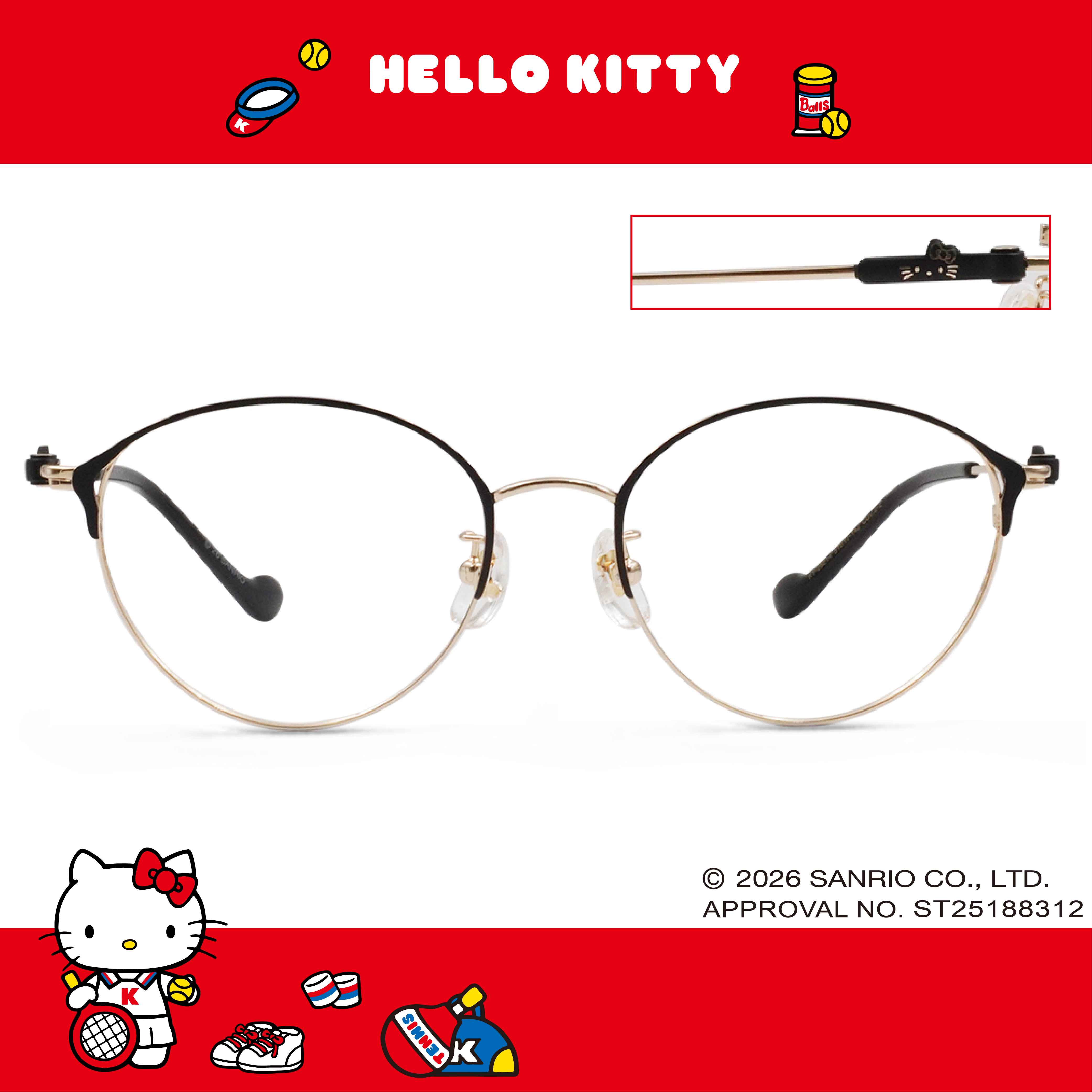 三麗鷗夢幻隊▪︎HELLO KITTY｜浪漫絮語 眉框眼鏡｜深邃黑X金