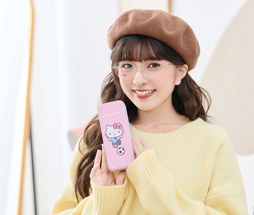 三麗鷗夢幻隊▪︎HELLO KITTY｜絲柔粉韻 多邊框無邊眼鏡｜酒紅