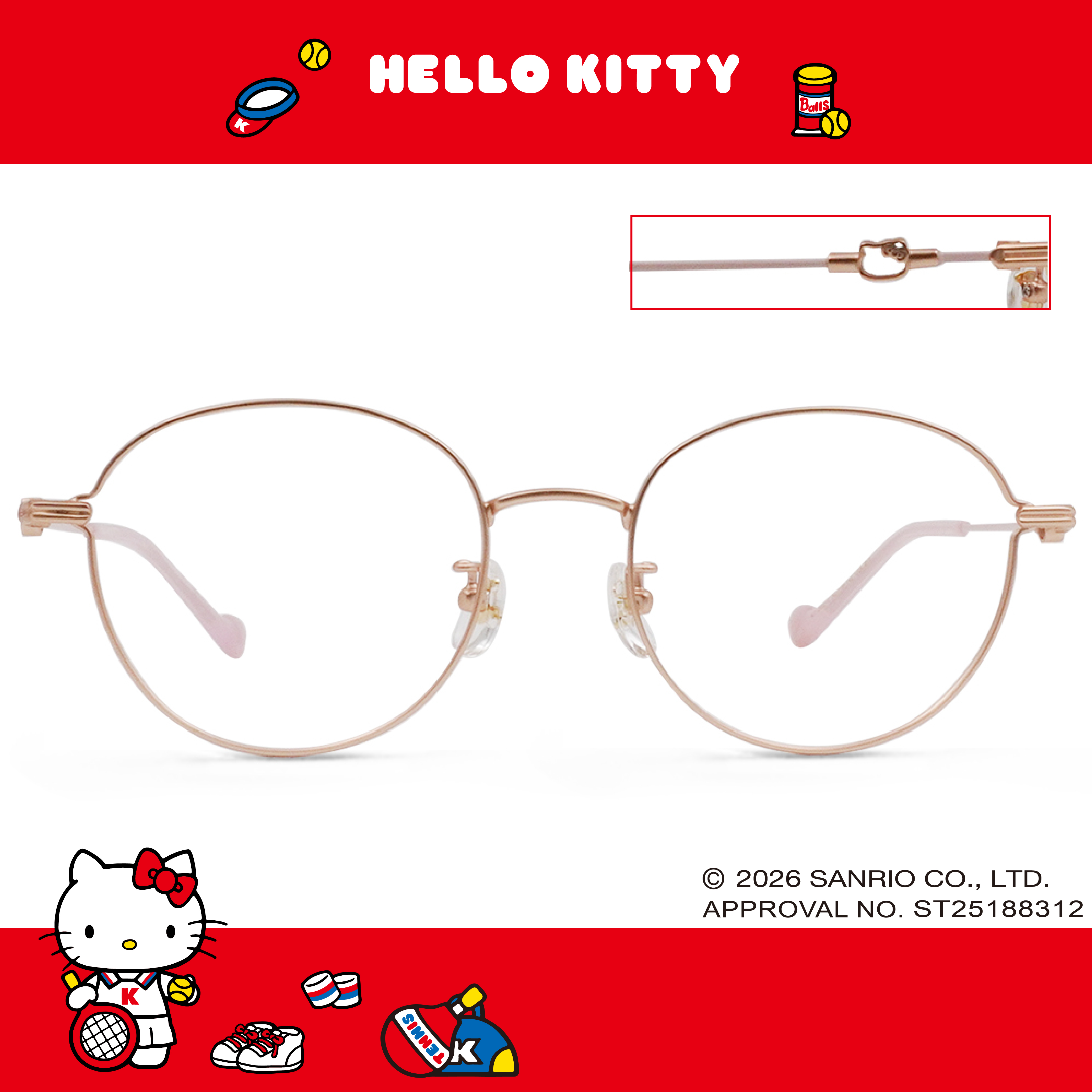 三麗鷗夢幻隊▪︎HELLO KITTY｜心動簍空樣 圓框眼鏡｜迷霧粉