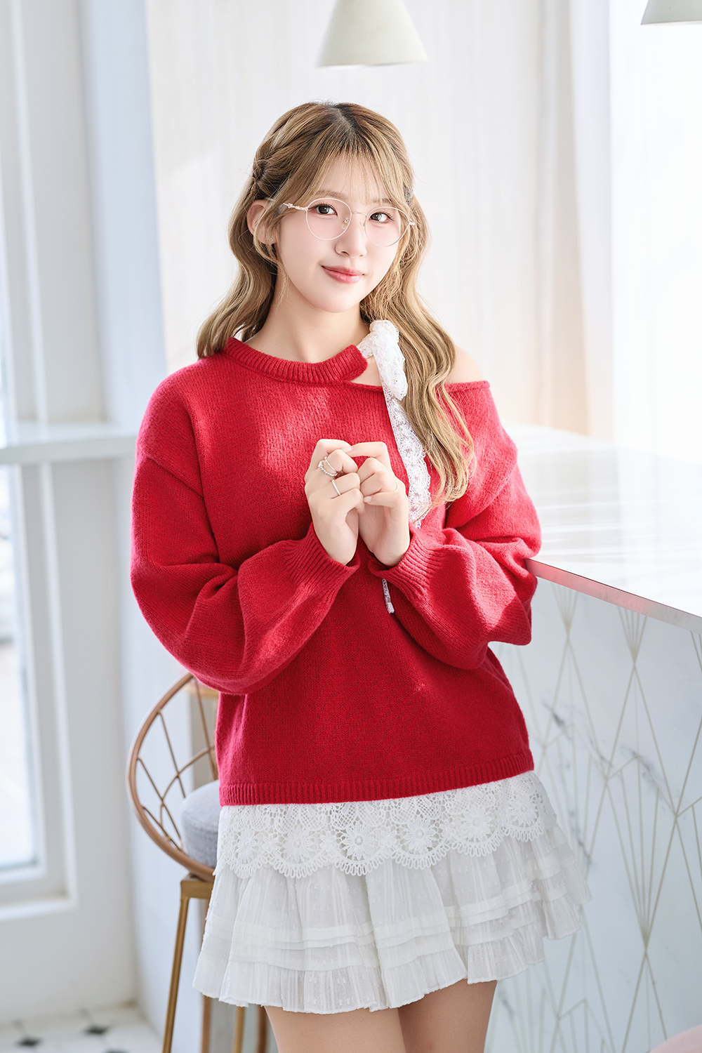 三麗鷗夢幻隊▪︎HELLO KITTY｜心動簍空樣 圓框眼鏡｜迷霧粉