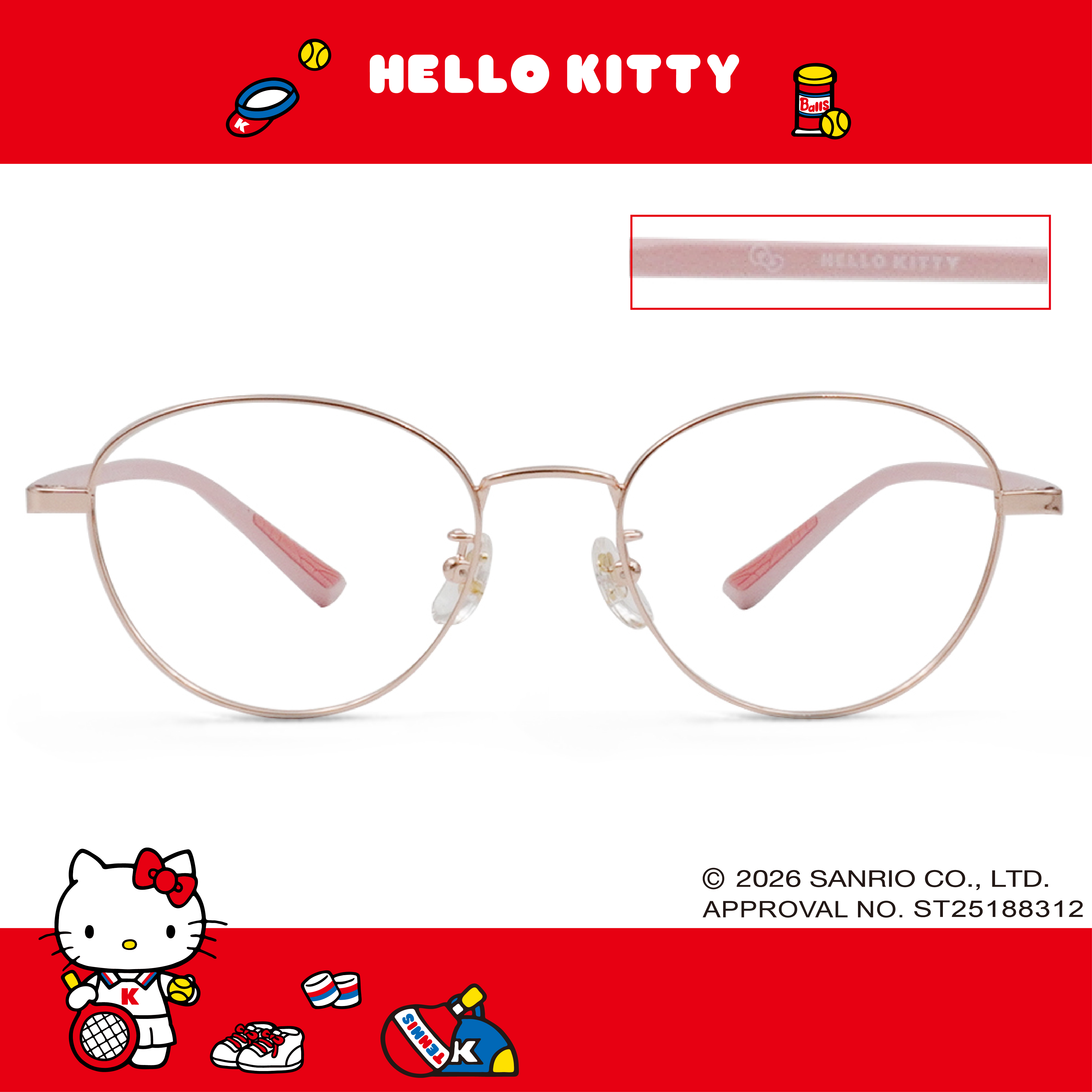 三麗鷗夢幻隊▪︎HELLO KITTY｜甜美登場 圓框眼鏡｜柔美粉