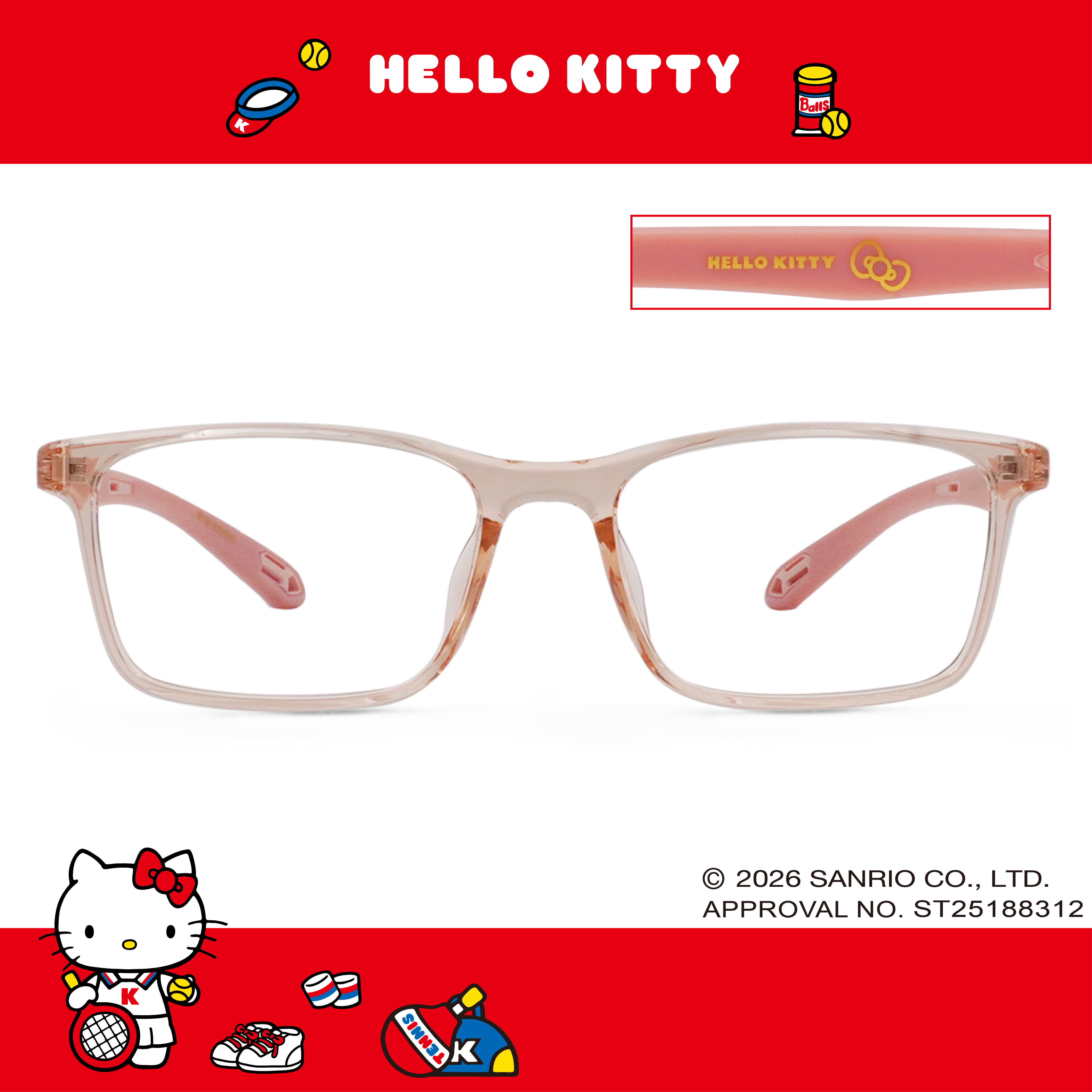 三麗鷗夢幻隊▪︎HELLO KITTY｜小淑女體操 長方框眼鏡｜軟糖粉