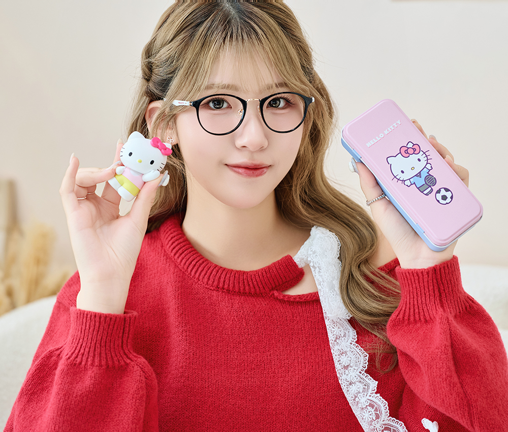 三麗鷗夢幻隊▪︎HELLO KITTY｜甜心網球時刻 圓框眼鏡｜星空黑