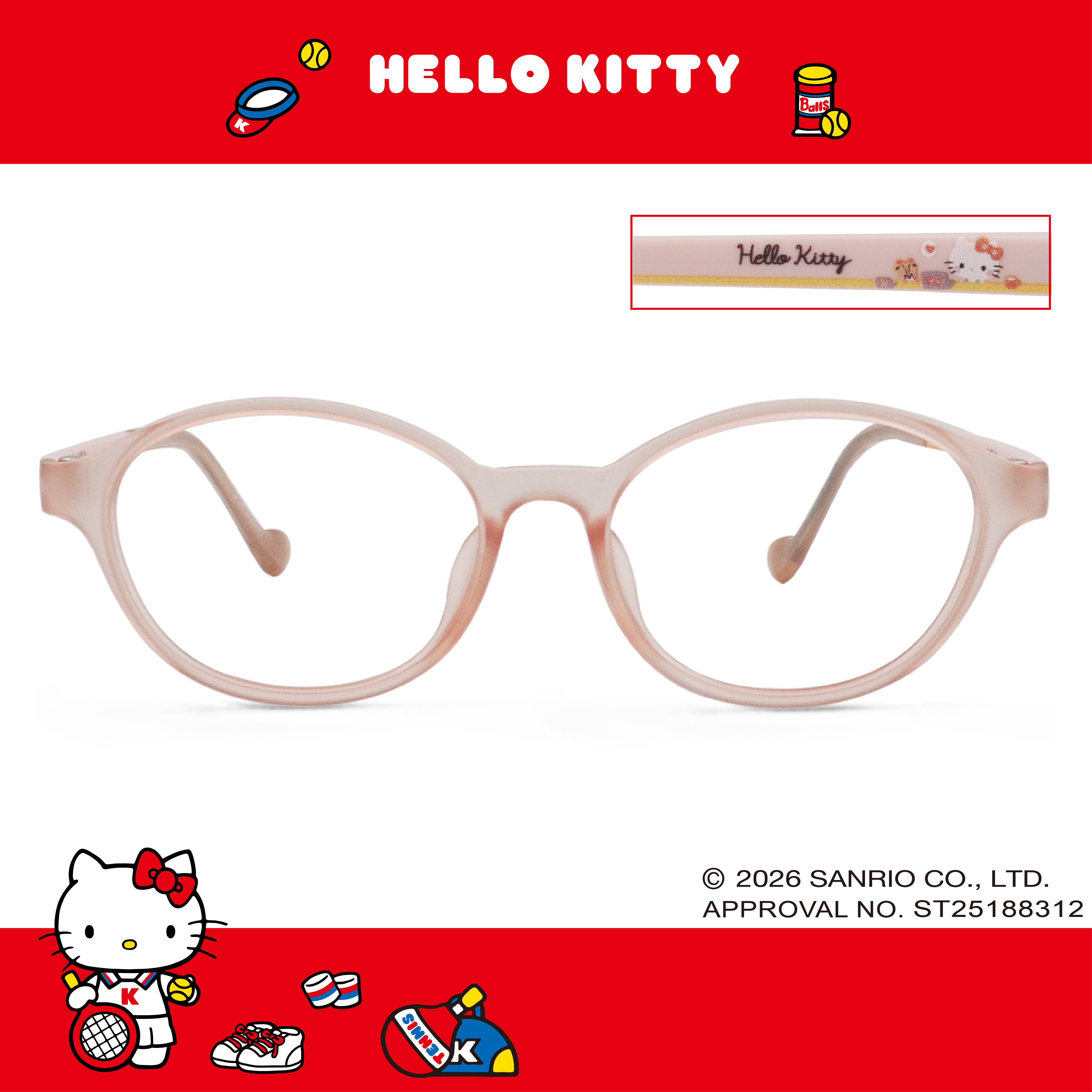 三麗鷗夢幻隊▪︎HELLO KITTY｜簡單樂趣 橢圓框眼鏡｜透霧粉