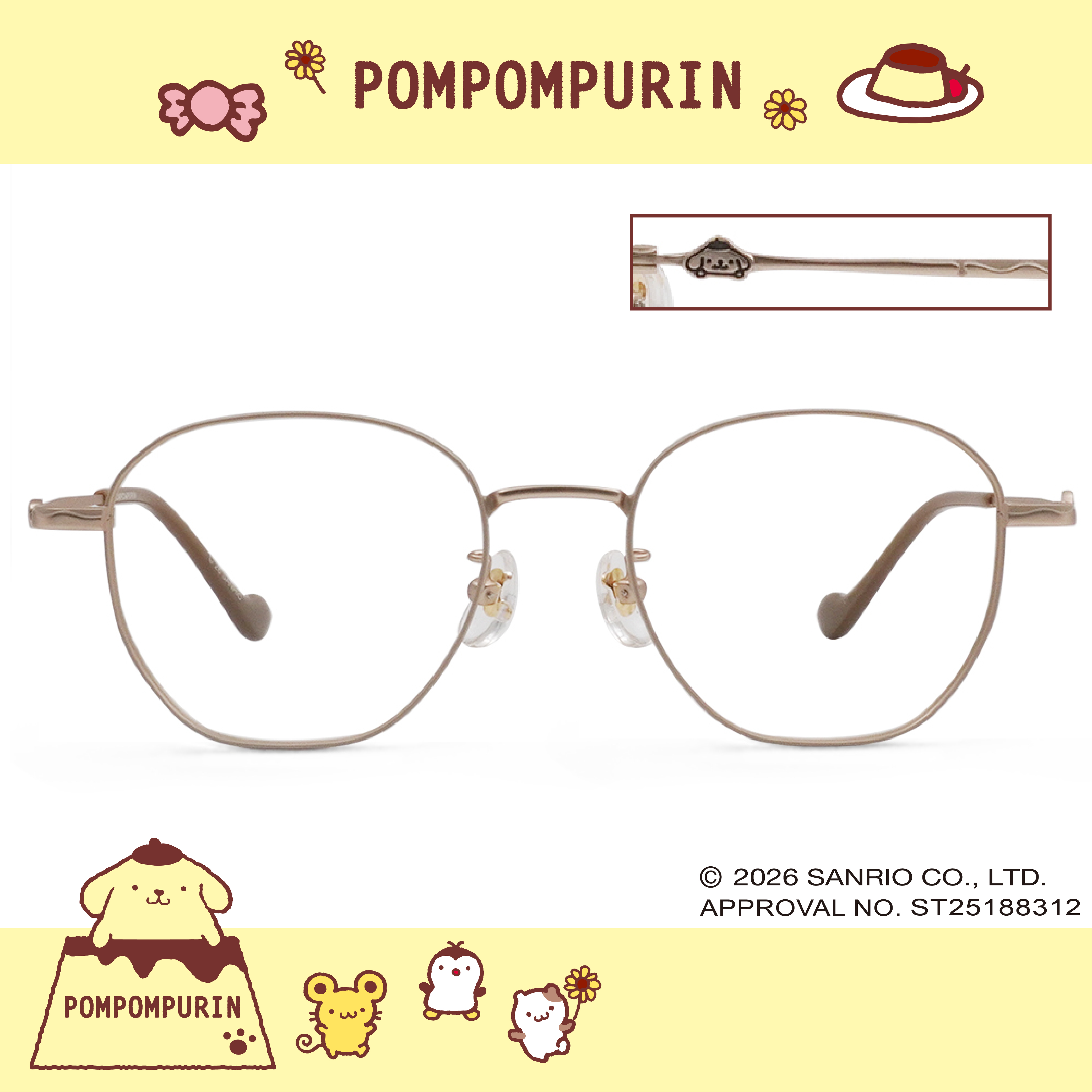 三麗鷗夢幻隊▪︎布丁狗｜暖光步伐 多邊框眼鏡｜奶茶灰