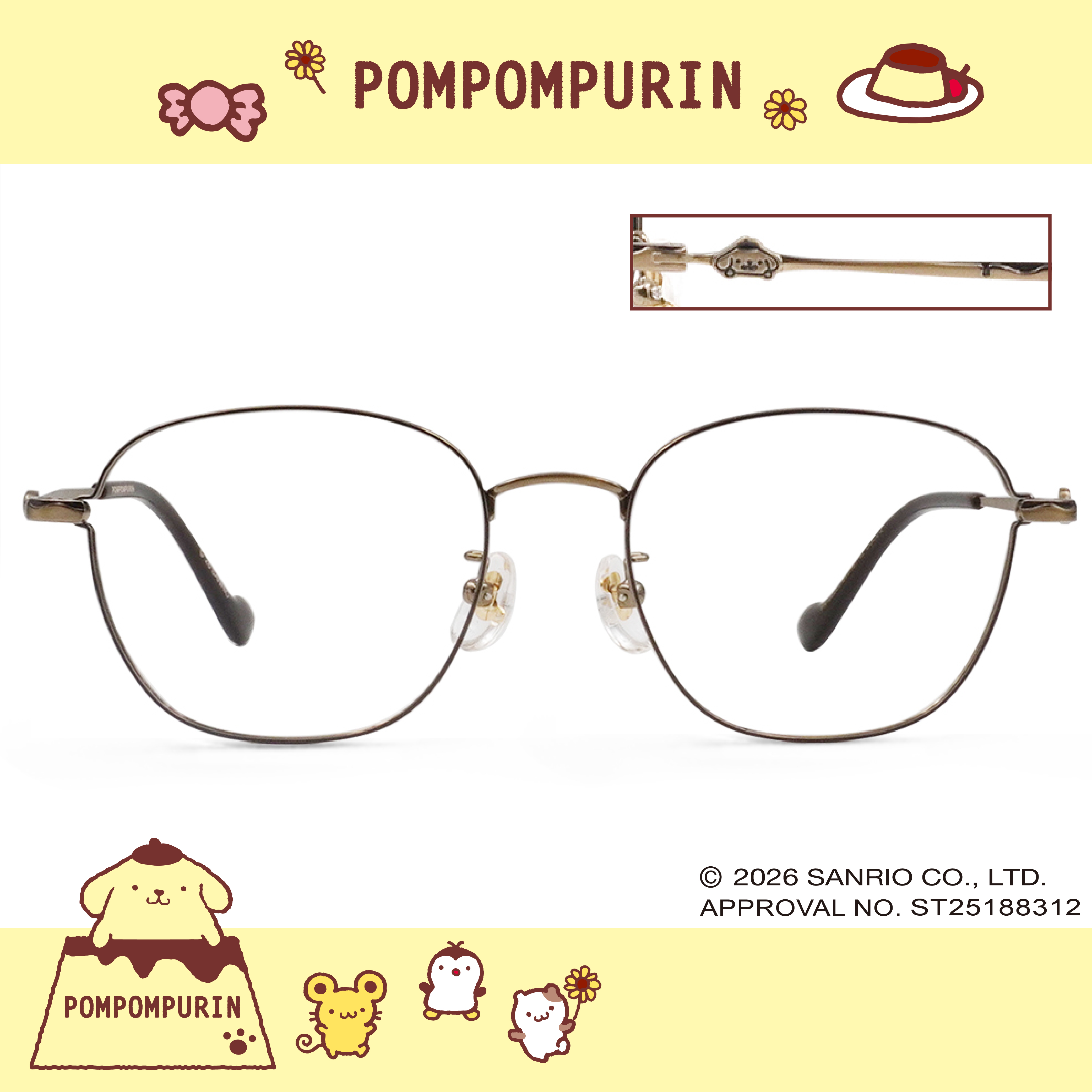 三麗鷗夢幻隊▪︎布丁狗｜蜜糖布丁 圓框眼鏡｜經典咖
