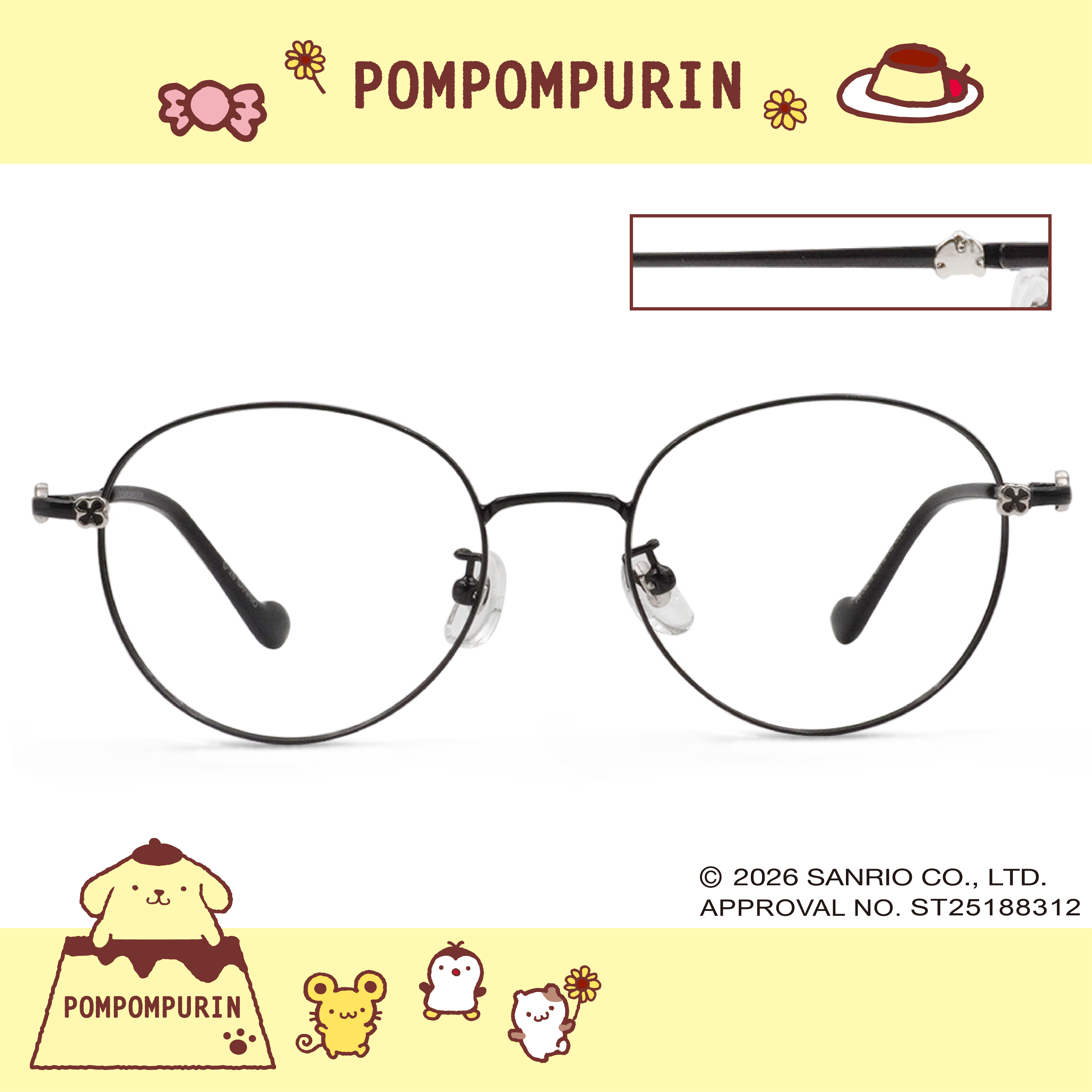 三麗鷗夢幻隊▪︎布丁狗｜午茶微甜 圓框眼鏡｜新月黑