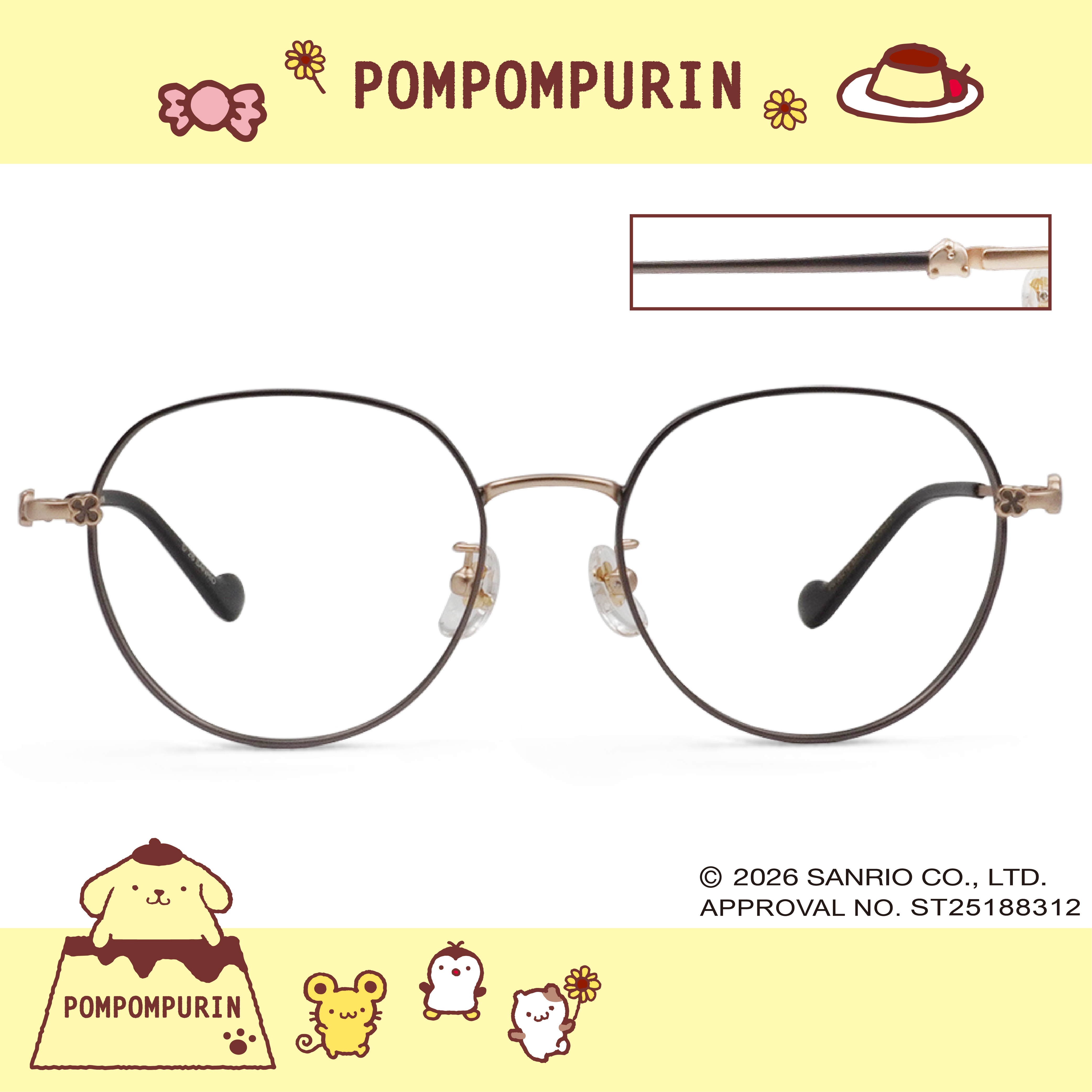 三麗鷗夢幻隊▪︎布丁狗｜甜暖小記事 圓框眼鏡｜奶霧灰