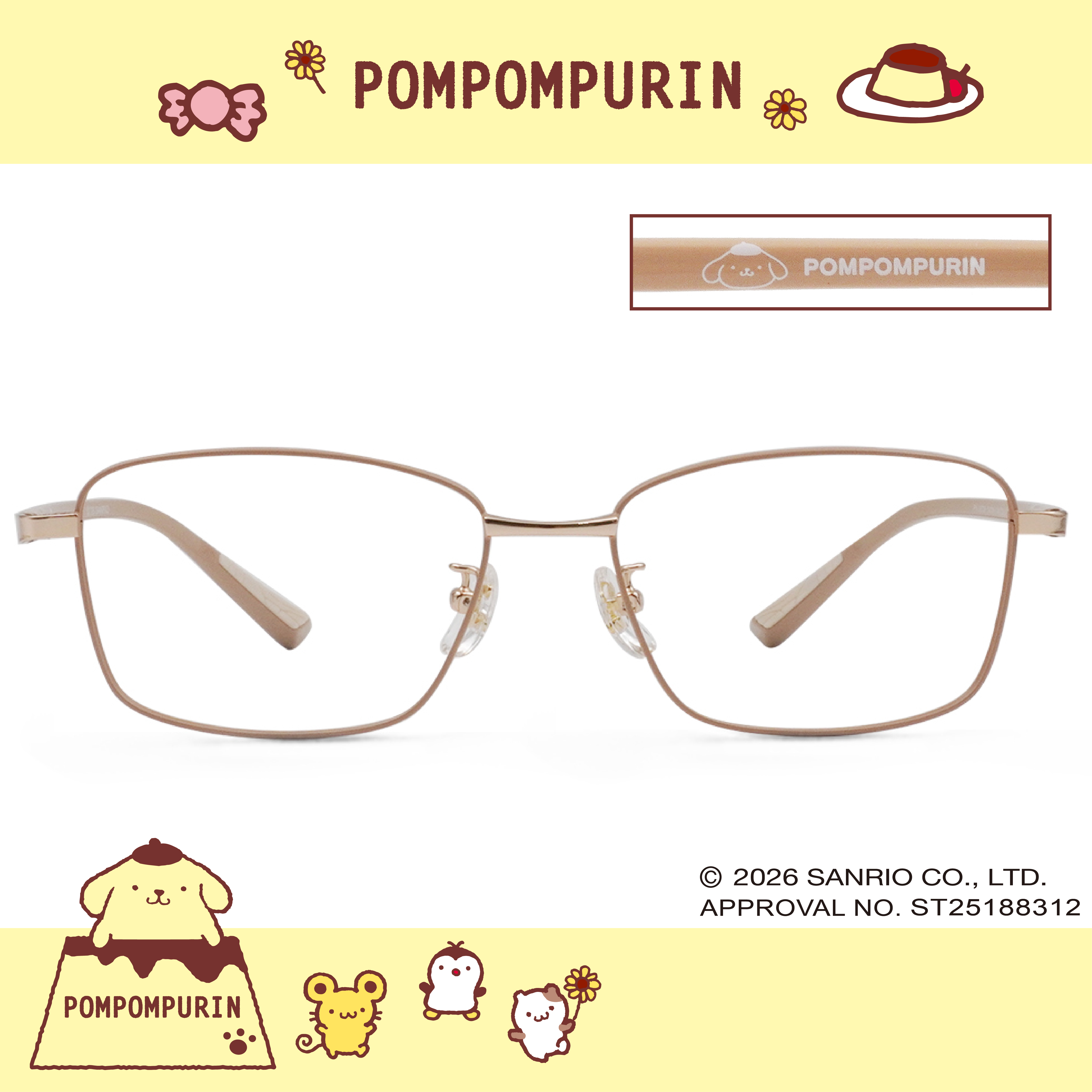 三麗鷗夢幻隊▪︎布丁狗｜奶黃布蕾 長方框眼鏡｜奶茶金