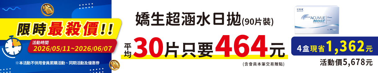 【嬌生】限時優惠！超涵水日拋90片4盒5,678元